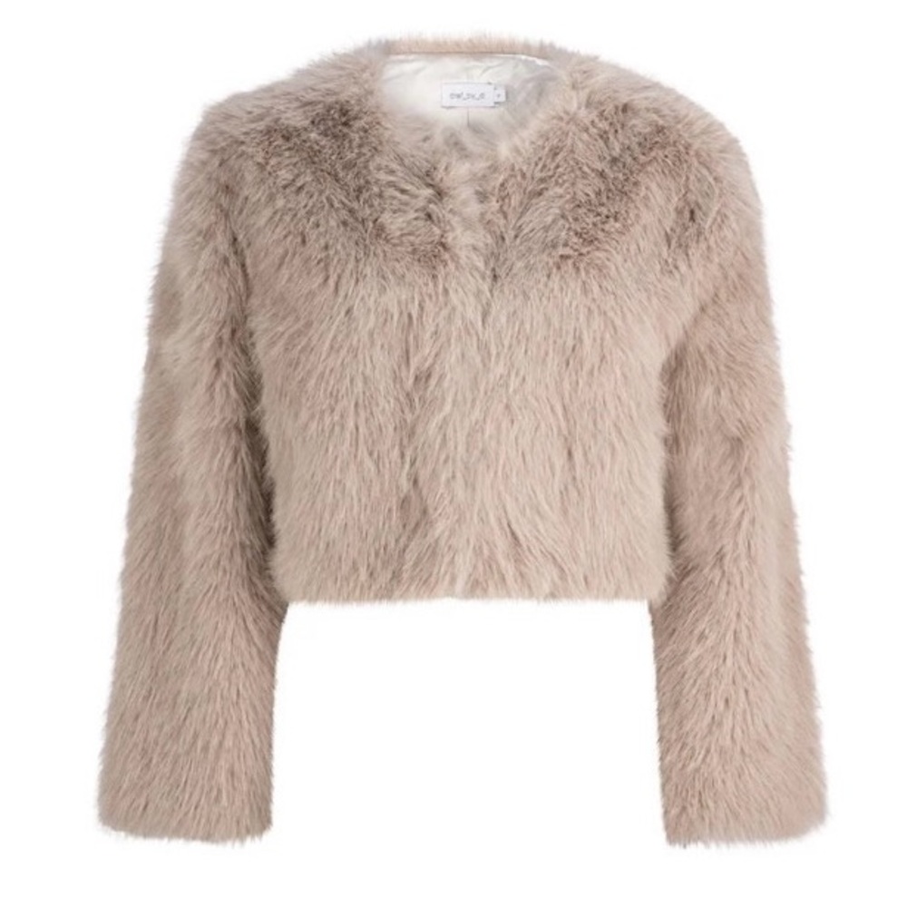 NWT. Dref by D GINGKO FAUX FUR Coat Fur Jacket BOLERO - TAUPE